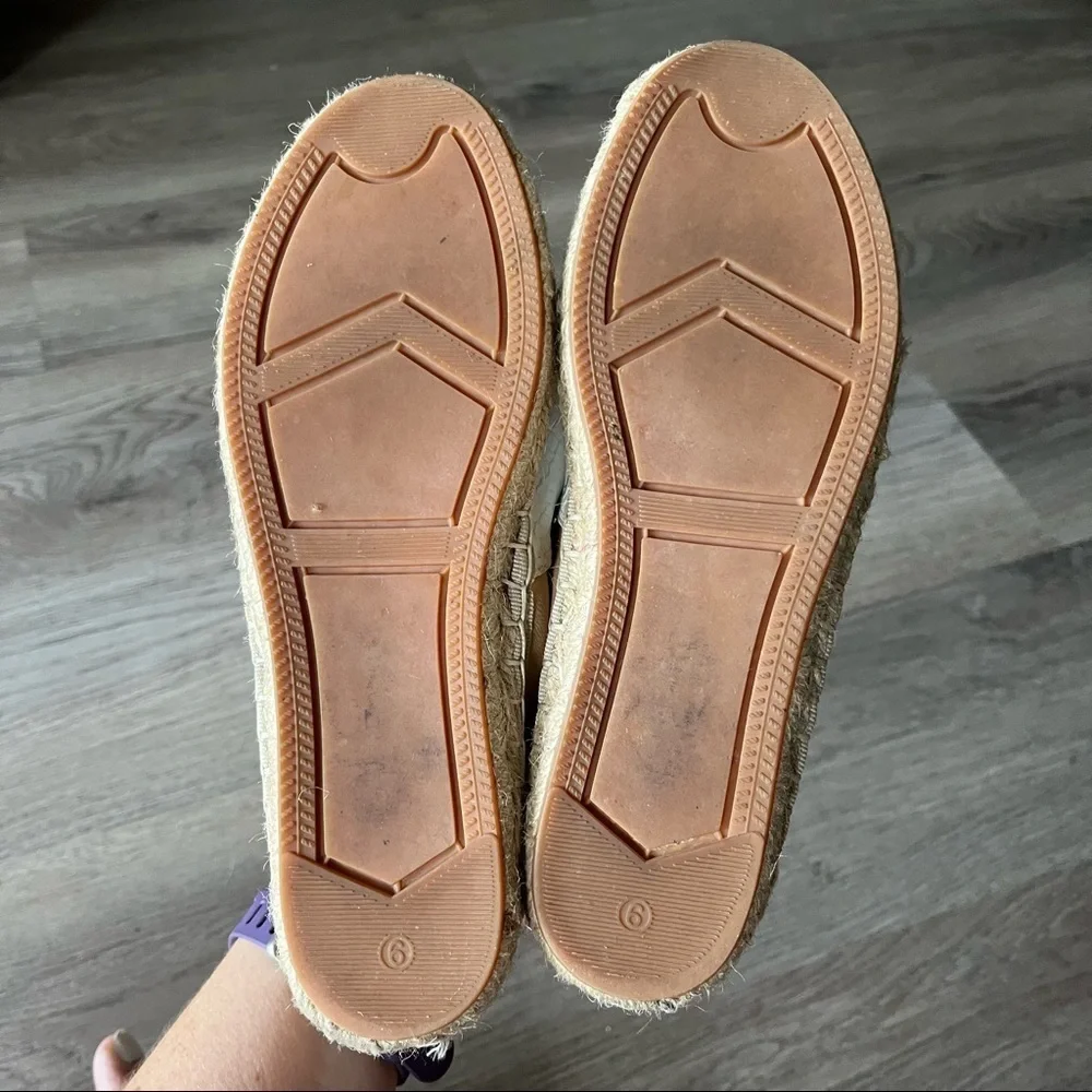 Rebecca Minkoff White/ Tan Snake Embossed Print Leather Espadrille Size 6